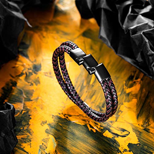 murtoo Mens Bracelet Leather Braided, Brown and Black Leather Bracelet for Men - color: Black-brown, size: 9.25"