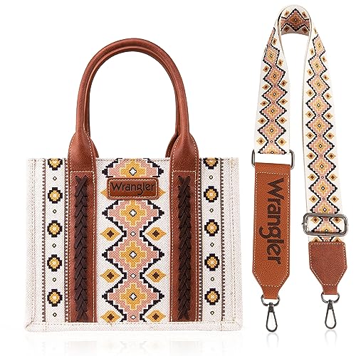 Wrangler Aztec Tote Bag for Women Boho Shoulder Purses and Handbags - color: A Angel White (Guitar Strap)