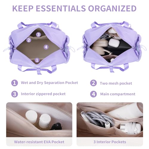ECOHUB Small Gym Bag for Women, Mini Gym Duffle Bag with Wet Compartment, Bowknot Sports Bag, Cute Gym Tote Bag Dance Yoga Workout Travel Bags Lavender - color: Lavender