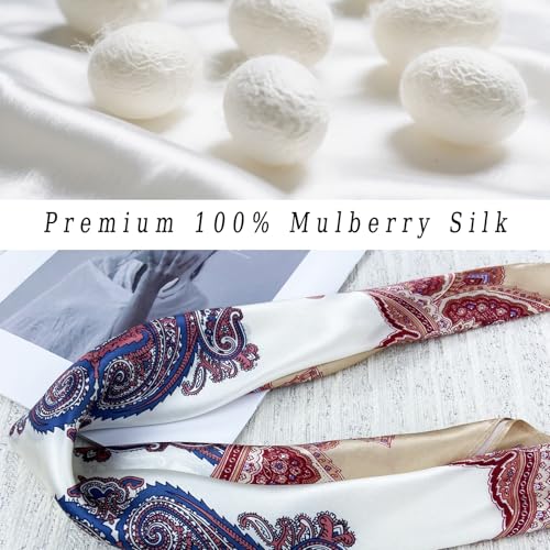 Women's Small 21 inch 100% Silk Scarf Bandana for Head Neck Hair | 100% Mulberry Silk Lightweight Designs Gift-Ready Packaging For Hair Fashion 21"x21" Printed - color: 109beige