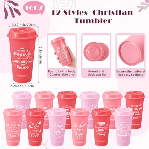Skylety 12 Set/ 48 Pcs Christian Gifts for Women Men Religious Gift Set 16 oz Bible Scripture Cups with Lids Mini Spiral Notebooks Pens Keychains for Mother Father Birthday(Pink Gradient) - color: Pink Gradient