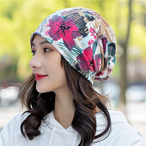 XYIYI Womens Chemo Headwear Hats Cotton Slouchy Beanie Cap Scarf - color: 2pcs Ink Water Red Blue-w
