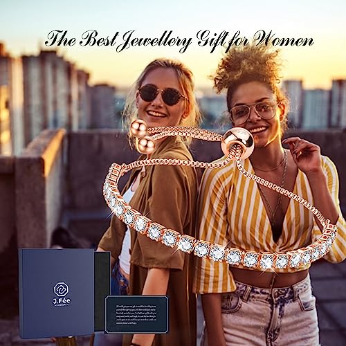 J.Fée Silver Bracelet, S925 Tennis Bracelet with Sparkling 5A Cubic Zirconia Silver Bracelets for Women Adjustable Bracelet for Women Bracelets Womens Bracelet Women Gifts for Women Mom - color: Rose Gold