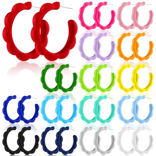 Sasylvia 16 Pairs Colored Hoop Earrings for Women Matte Colorful Hoop 80s Retro Neon Summer Drop Earrings - style: Wave Style