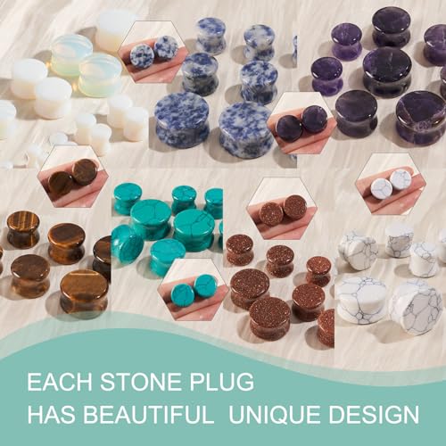 Longbeauty 20/30 Pcs Set Mixed Stone Saddle Double Flared Ear Tunnels Expander Plugs Stretcher 3MM-20MM - style: 15pairs, 00g(10mm)