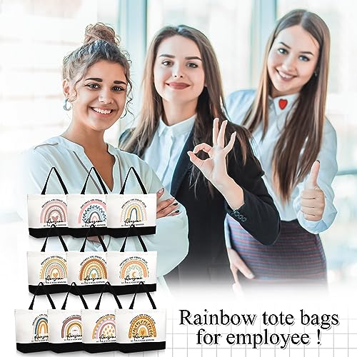 Sieral 10 Pcs Teacher Appreciation Gift Rainbow Canva Teacher Tote Bags Pack Retirement Thank You Reusable Bag Women Summer(Awesome) - style: Awesome