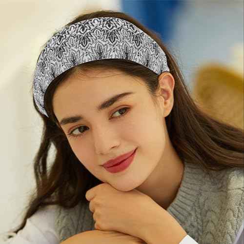 Gray Headband for Women, Boho Wide Headbands Thick Headbands with Teeth, Large Head Bands for Women's Hair Turban Hairbands Hair Accessories for Women