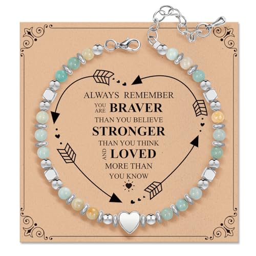Inspirational Gifts Bracelets for Women: Healing Natural Stone Beaded Bracelets - Mothers Day Birthday Graduation Christmas Gifts for Women Friends Mom Daughter Sister Bestie - color: Amazonite-Love