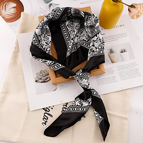 NZKNP Silk-Like Head Scarf - Women's Bandana Wraps - color: 32-black and Beige, size: 35"*35"