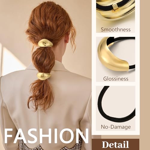 3PCS Gold Hair Ties, Metal Hair Ties for Thick Hair, Elegant Durable Geometric Design Hair Cuffs, Gold Hair Accessories Stretchy Non-Damage Ponytail Cuff Holders Holiday Gifts - color: Gold Set 05