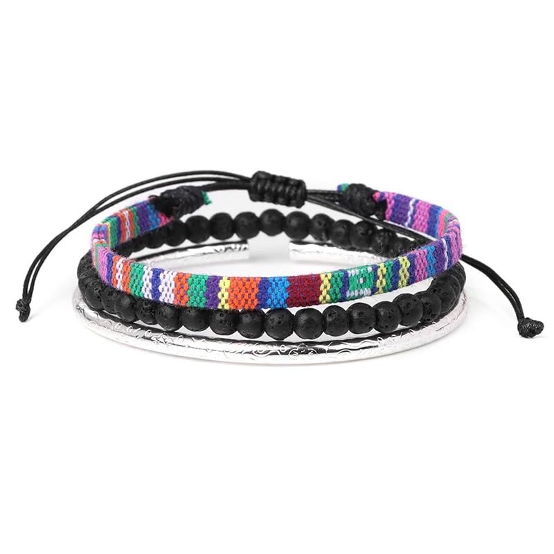 Hippie Necklaces For Women Men, Boho Woven Rope String Bracelets Handmade, Adjustable Braided Long Rope Charm Pendant, Peace Sign Bohemian Couple Bracelets Jewelry Keychain - color: hippie bracelets 647