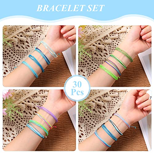 Hicarer 30 Pieces Adjustable Woven Anklets Bracelets Bohemian Braided Rope Bracelets Waterproof Wax Coated Anklets for Women - color: Colorful