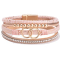 FANCY SHINY Boho Leather Wrap Bracelet Stackable Infinity Chunky Cuff Bracelets Western Hippie Outfits Jewelry Valentine Gifts for Women - color: Shiny Pink
