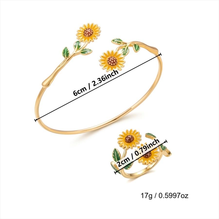 Caiyao 2Pcs Adjustable Sunflower Open Cuff Bangle Bracelets Ring Gold Tone Enamel Daisy Flower Floral Upper Arm Armband Bracelet for Women Boho Summer Inspired Floral Jewelry Gifts - style: StyleA