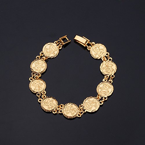 U7 Allah Necklace for Women/Men, 18K Gold Plated Square/Oval/Coin/Heart/Crescent Moon Islamic Pendant Necklace Muslim Jewelry with Chain - color: 06.Coin Necklace+Bracelet+Earrings Gold