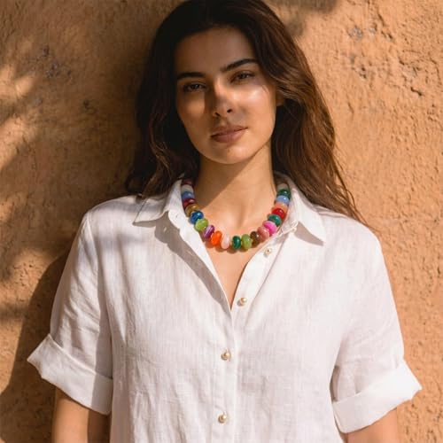 Chunky Beaded Starfish Shell Necklace for Women Colorful Boho Summer Chain Choker Beach Necklace with Acrylic Beads Trendy Chunky Jewelry Gifts - color: XL008A