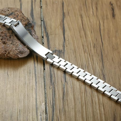 Custom Mens Bracelet Personalized Watch Band Engraved Name Bracelets for Men Customized ID Cuff Wristband Gift for Dad Husband - style: Silver&Gold-1.5cm
