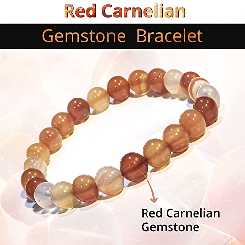 ANAYA AGATE Healing Crystal Bracelet for Women and Men – 8mm Round Beaded Bracelet for Men and Women – Unisex Stretchy Gemstone Bracelet for Healing and Protection - color: Carnelian