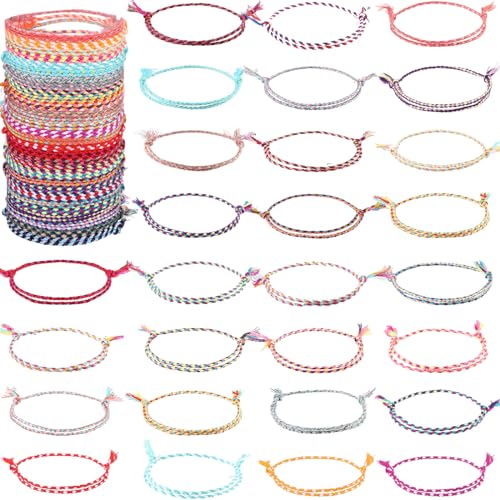 Hicarer 30 Pieces Adjustable Woven Anklets Bracelets Bohemian Braided Rope Bracelets Waterproof Wax Coated Anklets for Women - color: Fresh Color