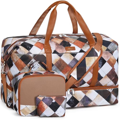 IBFUN Weekender Bags for Women, Travel Duffle Bag with Shoe Compartment Carry on Weekender Overnight Duffel for Weekend Travel Business Trip 3PCS - color: E6-Multicolor