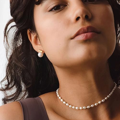 18K Gold Love Knot Stud Earrings for Women Statement Button Pearl Stud Earrings Minimalist Cute Small Post Earring - color: 3.Bar