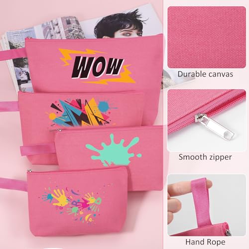 10 Pieces Cotton Canvas Makeup Bag with Bottom and Strap, Multi-Purpose Cosmetic Bag with Zipper Travel Toiletry Pouch, Blank DIY Craft Bag (Hot Pink, S) - color: Hot Pink, size: S