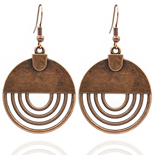 Boho Teardrop Earrings, Handmade Copper Bohemian Earrings, Dangle Antique Ethnic Jewelry for Women - color: Brown