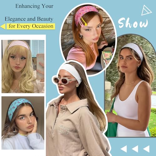 TERSE Fashion Headbands for Short Hair Non-Slip Elastic Floral Hairbands, Soft Fabric 2 Inches Thick Cute Head Accessories for Women and Girls - color: Headbands Color-Adorable