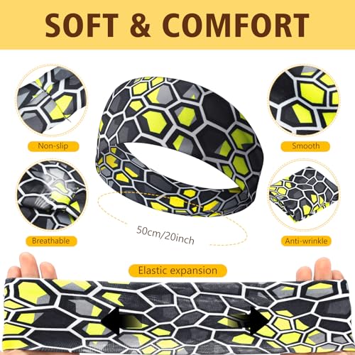 18 Pcs Sports Sweatbands for Men Women Camo Headbands Workout Non Slip Headbands Breathable Head Band Fitness Stretchy Unisex Hairband for Yoga Running Cycling Ball - color: Cool Colors