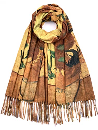 VENVSBEE Reversible Scarf Soft Large Shawl Wrap Blanket Double Sided Art Print Warm Pashmina Stoles Klimt Van Gogh Gifts - color: Art 01