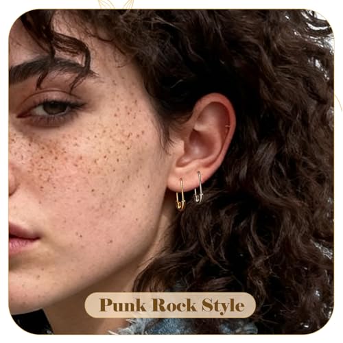 Aoedej Safety Pin Earrings for Women Men Stainless Steel Punk Paperclip Cartilage Hoop Earrings Industrial Tragus Helix Piercing Jewellery - color: Silver, size: 20mm
