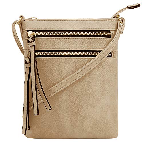 DELUXITY Crossbody Purse Bag Shoulder Bag Multi Pocket Zipper Purse - color: Camel