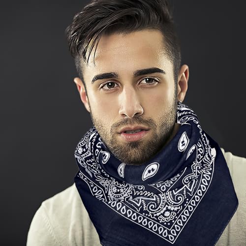6 Pack Pure Cotton Bandana, Multi-Purpose Square Handkerchief, Face Mask headband for Men and Women - color: Navy Blue