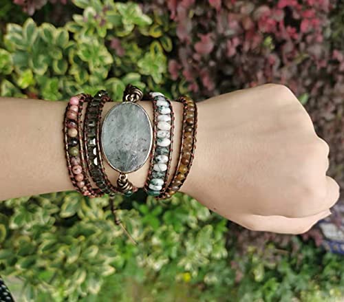 Women Wrap Bracelet Boho Natural Jasper Crystal Stone Beads Strand Bracelets - color: Labradorite