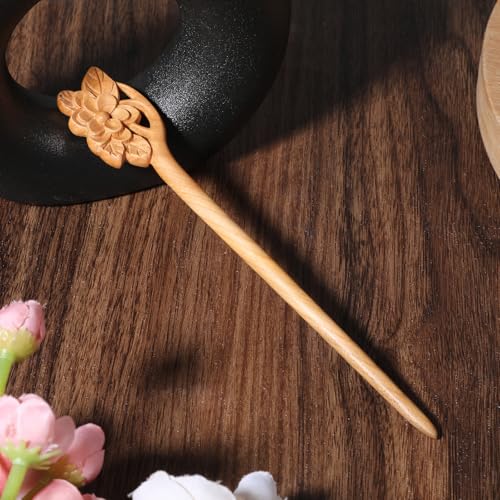 Wooden Hair Sticks, Retro Chinese Hair Chopsticks for Women, Flower Carved Wood Hairs Pins Ancient Wood Hairs Stick