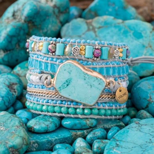 YGLINE Natural Stone Bracelet 5 Wraps Bracelet Handmade Blue Color Boho Bracelet for Women Bracelet - color: turquoise 4