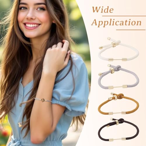 FASHEWELRY 4 Pcs Braided Nylon Cord Bracelet Black Brown White Adjustable Cord Bracelets Woven Friendship Rope Boho Bracelet with Golden End Connector for DIY Jewelry Making (9.45 inch)