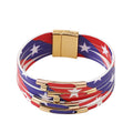 Leather Wrap Cuff Bracelets 4th of July America Patriotic Flag Wristbands Gold Tube Bangle Red White Blue Star Stackable Multi Strand Bracelets Bohemian Holiday Jewelry for Women Teen Girls