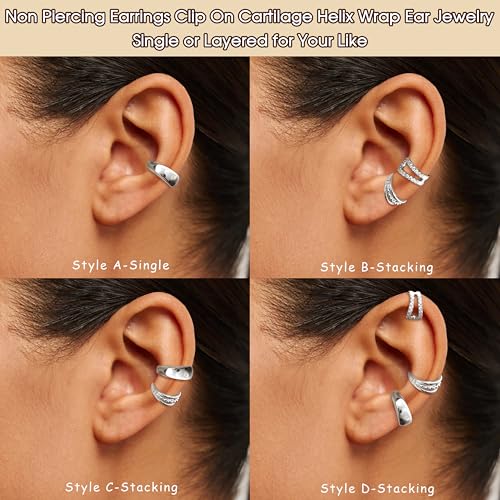 LOYALLOOK Ear Cuff Earrings for Women 14K Gold Plated Ear Cuffs Non Piercing Clip on Cartilage Earring Trendy Fake Earrings Hypoallergenic Huggie Hoop Clip Cuff Earring Lightweight - color: silver-fashion