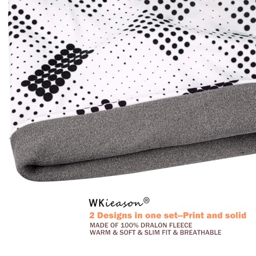 WK IEASON Winter Thermal Fleece Hat Scarf Set for Men Women Warm Windproof Cap Neck Warmer Fleece Beanie Scarf Set for Skiing - color: White/Black Dots