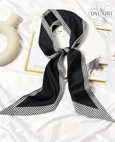 Head Scarf Purse Handle Neck Satin Hair Scarfs For Bag Lightweight Silky Long Thin Women's Fashion Scarves 59 * 5.9” - color: H1-black and White Checkered Border(59*5.9inch)