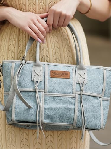 Montana West Wrangler Woven Tote Bag for Women Western Floral Tooled Purses and Handbags - color: Floral Tooled Jean