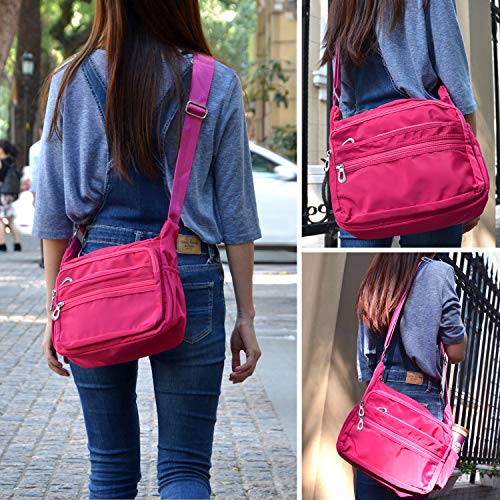 NOTAG Crossbody Bag for Women Waterproof Shoulder Bag Messenger Bag Casual Nylon Purse Handbag - color: Pink-s