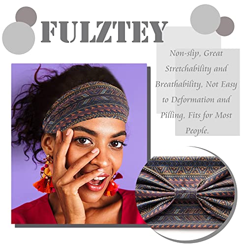 FULZTEY Boho Headbands for Women Fashion Wide Knot Hair Bands Elastic Turban Head Wraps Yoga Running Sweatband Vintage Printed Hair Accessories for Women and Girls 4Pcs - color: Style 1
