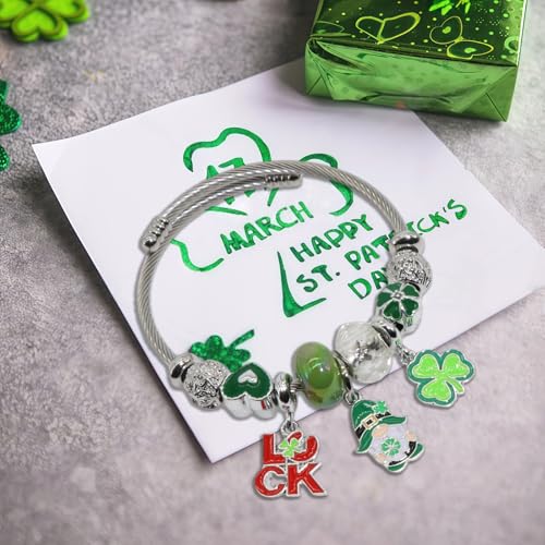 Silver Women Bracelets - Adjustable Charm Bracelets for Women Birthday Gifts Favors Titanium Steel Bracelet Bundle Jewelry Kit - color: S: St. Patrick’s Day