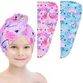 Basumee Microfiber Hair Towel Wrap for Kids 2 Pack Rapid Drying Hair Towel with Button Hair Turbans for Wet Hair Wraps Head Towel Wrap for Women and Girls, Blue and Purple Love - color: Blue and Purple Love