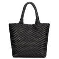BAGOK Woven Tote Bag for Women, Handwoven Vegan Leather Shoulder Bag with Clutch, Large Tote for Work, Travel & Beach - color: Black