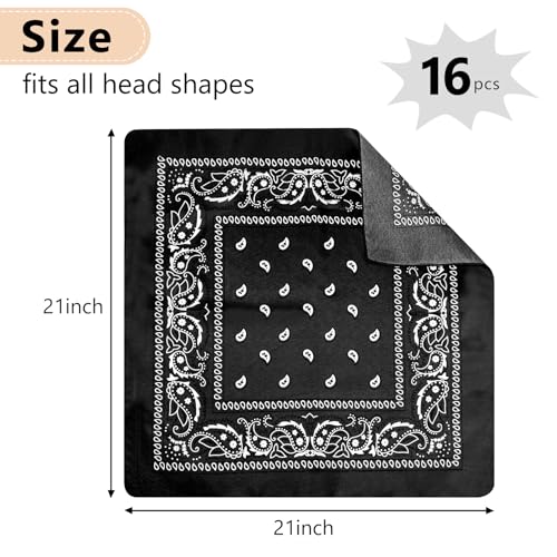Morcheiong 8/16 Pcs Bandanas Paisley Bandana Head Scarf Headband Handkerchiefs for Men Women Boy Girls - color: Black