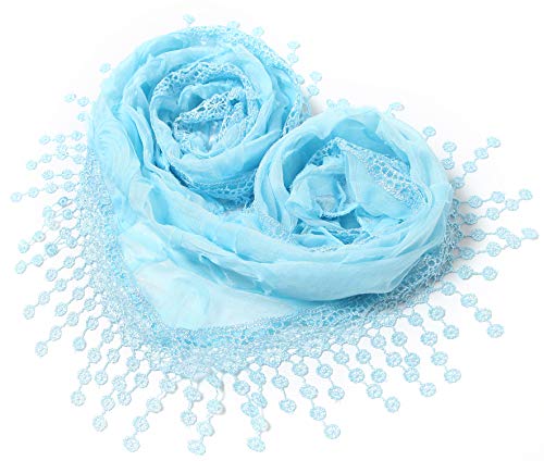 Cindy & Wendy Floral Embroidered Lace Triangle Scarf for Women - color: Light Blue