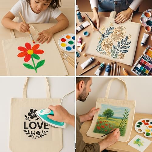 Canvas Tote Bags 15x16 – 2 | 6 | 12 Pack Reusable Cotton Totes for Grocery, Crafts, DIY, Painting - color: Beige